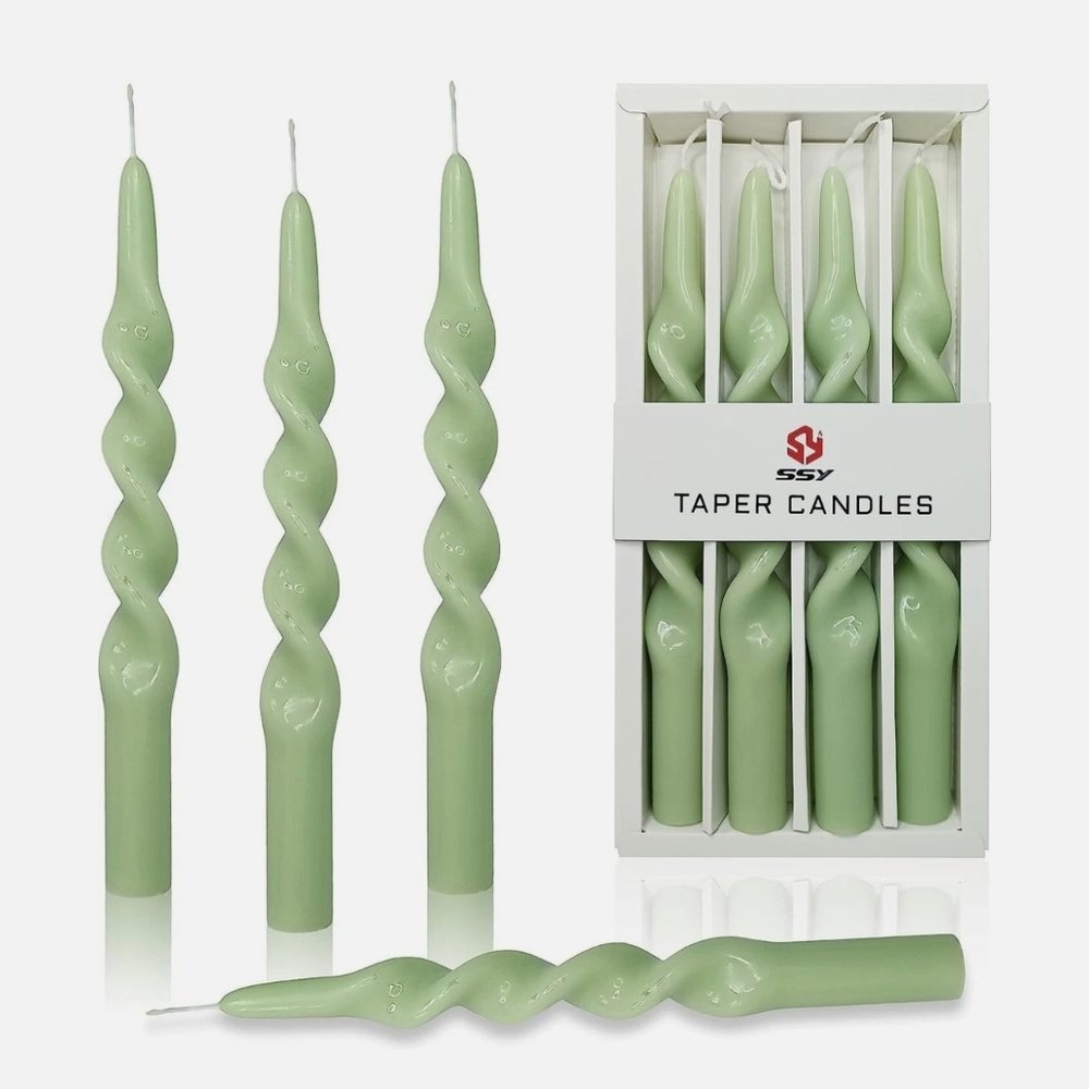 NWT 4pk 10" Twisted Taper Candles In Tea Green Pastel Green Unscented